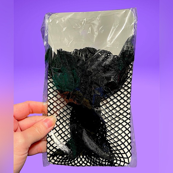 Black Fishnet Stockings with Lace Top - Picture 3 of 3